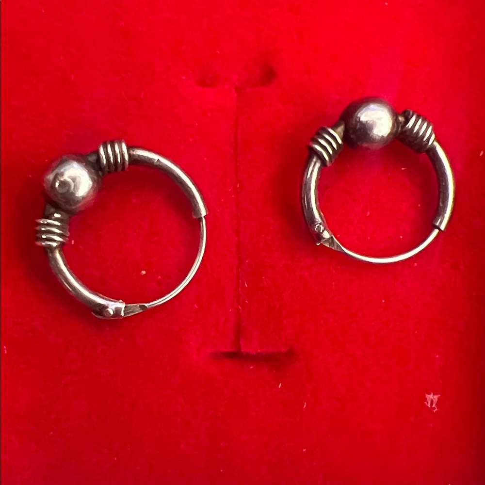 Sterling Silver Beaded Hoop Earrings - Silver